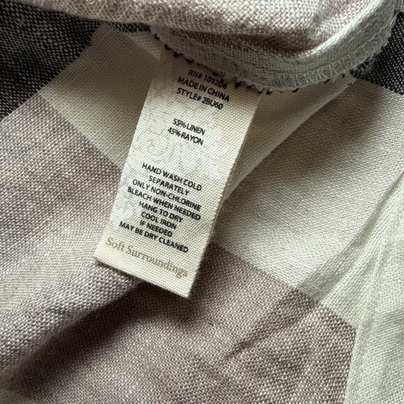 Soft Surroundings Blouse SZ Small Neutral Check Tunic Linen Blend Back Zip EUC - Picture 6 of 11